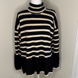 Collection By Cezele Black & Cream Striped Turtleneck Sweater. Small